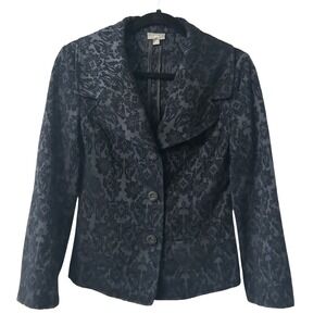 J. Jill Floral Brocade Blazer Jacket Career Office Party Black Size 2‎